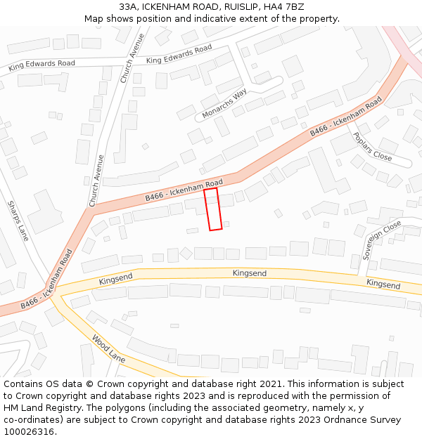 33A, ICKENHAM ROAD, RUISLIP, HA4 7BZ: Location map and indicative extent of plot