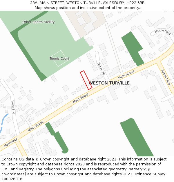 33A, MAIN STREET, WESTON TURVILLE, AYLESBURY, HP22 5RR: Location map and indicative extent of plot