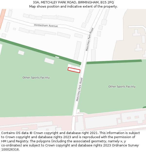 33A, METCHLEY PARK ROAD, BIRMINGHAM, B15 2PQ: Location map and indicative extent of plot