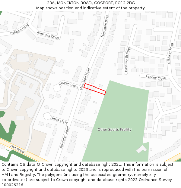 33A, MONCKTON ROAD, GOSPORT, PO12 2BG: Location map and indicative extent of plot