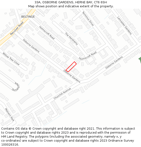 33A, OSBORNE GARDENS, HERNE BAY, CT6 6SH: Location map and indicative extent of plot