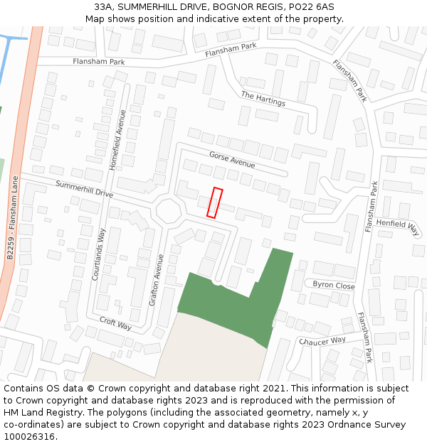 33A, SUMMERHILL DRIVE, BOGNOR REGIS, PO22 6AS: Location map and indicative extent of plot