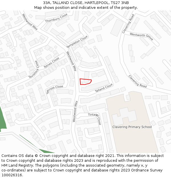 33A, TALLAND CLOSE, HARTLEPOOL, TS27 3NB: Location map and indicative extent of plot