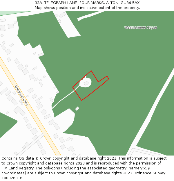 33A, TELEGRAPH LANE, FOUR MARKS, ALTON, GU34 5AX: Location map and indicative extent of plot