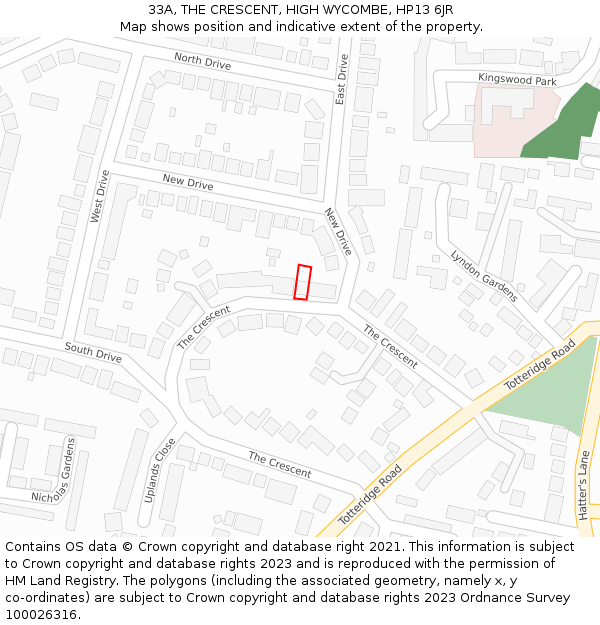 33A, THE CRESCENT, HIGH WYCOMBE, HP13 6JR: Location map and indicative extent of plot