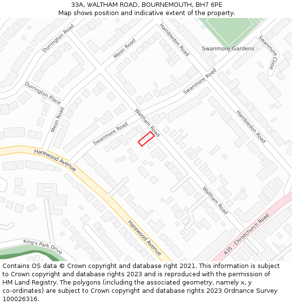 33A, WALTHAM ROAD, BOURNEMOUTH, BH7 6PE: Location map and indicative extent of plot