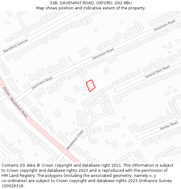 33B, DAVENANT ROAD, OXFORD, OX2 8BU: Location map and indicative extent of plot