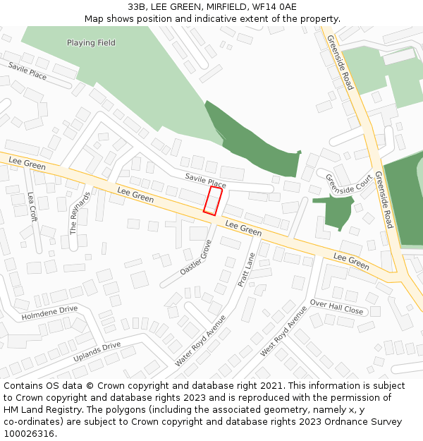 33B, LEE GREEN, MIRFIELD, WF14 0AE: Location map and indicative extent of plot