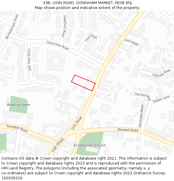 33B, LYNN ROAD, DOWNHAM MARKET, PE38 9NJ: Location map and indicative extent of plot