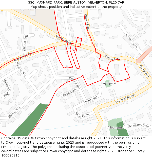33C, MAYNARD PARK, BERE ALSTON, YELVERTON, PL20 7AR: Location map and indicative extent of plot