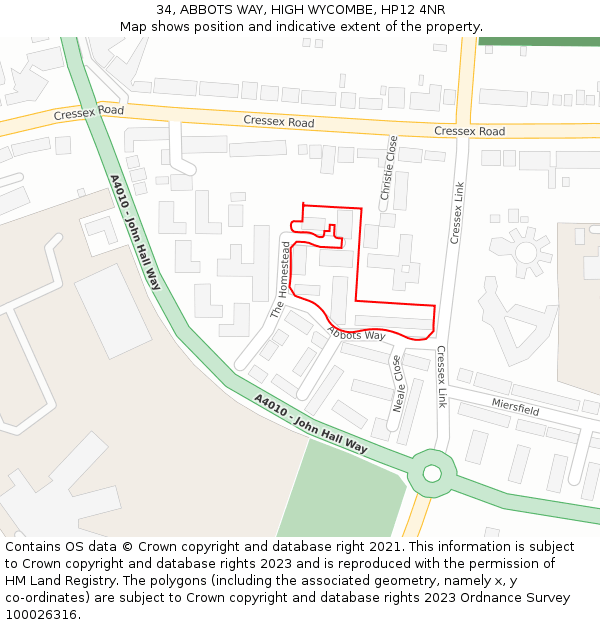 34, ABBOTS WAY, HIGH WYCOMBE, HP12 4NR: Location map and indicative extent of plot