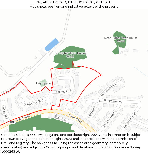 34, ABERLEY FOLD, LITTLEBOROUGH, OL15 9LU: Location map and indicative extent of plot