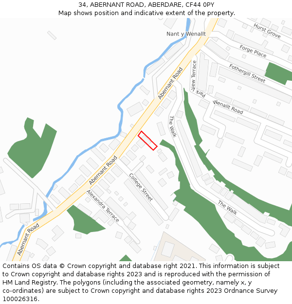 34, ABERNANT ROAD, ABERDARE, CF44 0PY: Location map and indicative extent of plot