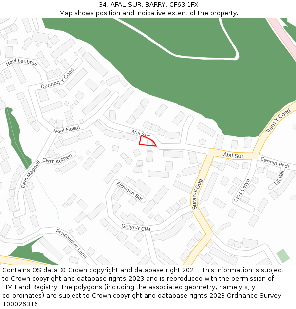 34, AFAL SUR, BARRY, CF63 1FX: Location map and indicative extent of plot