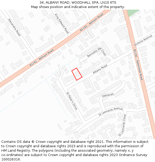 34, ALBANY ROAD, WOODHALL SPA, LN10 6TS: Location map and indicative extent of plot