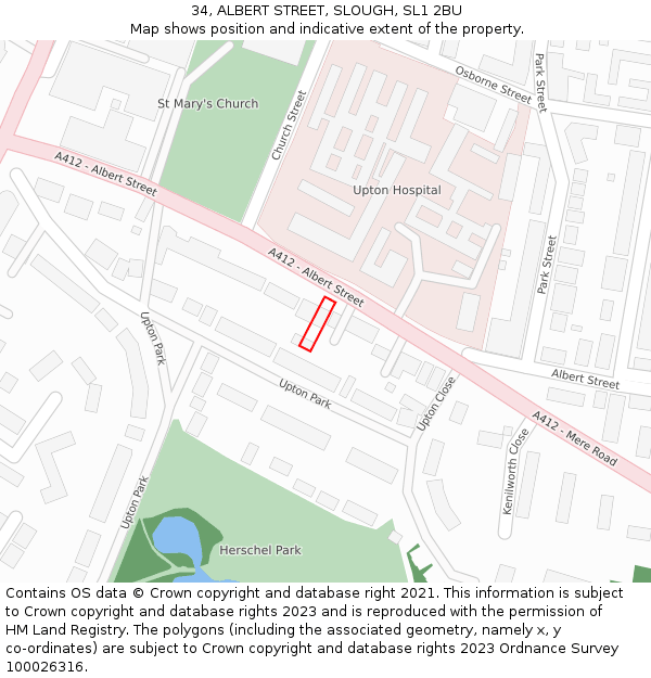 34, ALBERT STREET, SLOUGH, SL1 2BU: Location map and indicative extent of plot