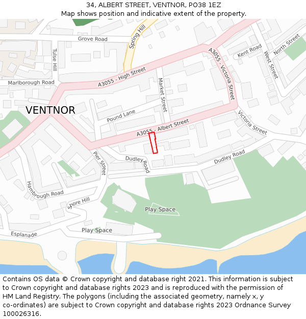 34, ALBERT STREET, VENTNOR, PO38 1EZ: Location map and indicative extent of plot