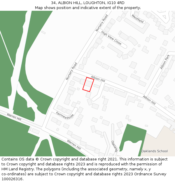 34, ALBION HILL, LOUGHTON, IG10 4RD: Location map and indicative extent of plot