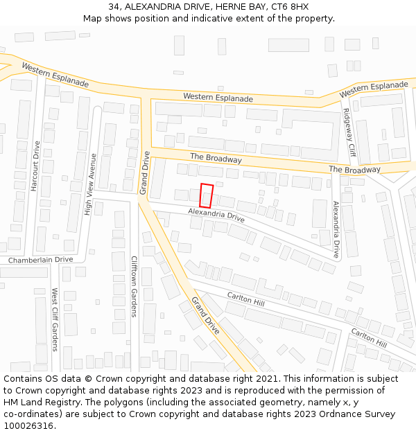 34, ALEXANDRIA DRIVE, HERNE BAY, CT6 8HX: Location map and indicative extent of plot