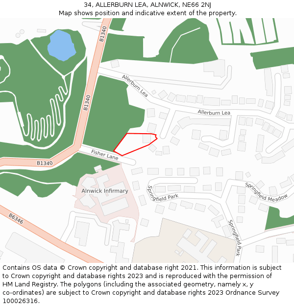 34, ALLERBURN LEA, ALNWICK, NE66 2NJ: Location map and indicative extent of plot