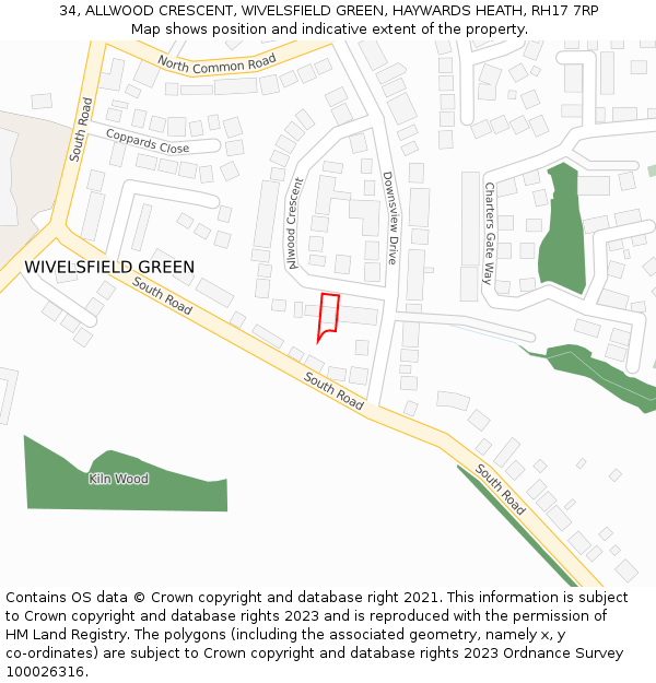 34, ALLWOOD CRESCENT, WIVELSFIELD GREEN, HAYWARDS HEATH, RH17 7RP: Location map and indicative extent of plot