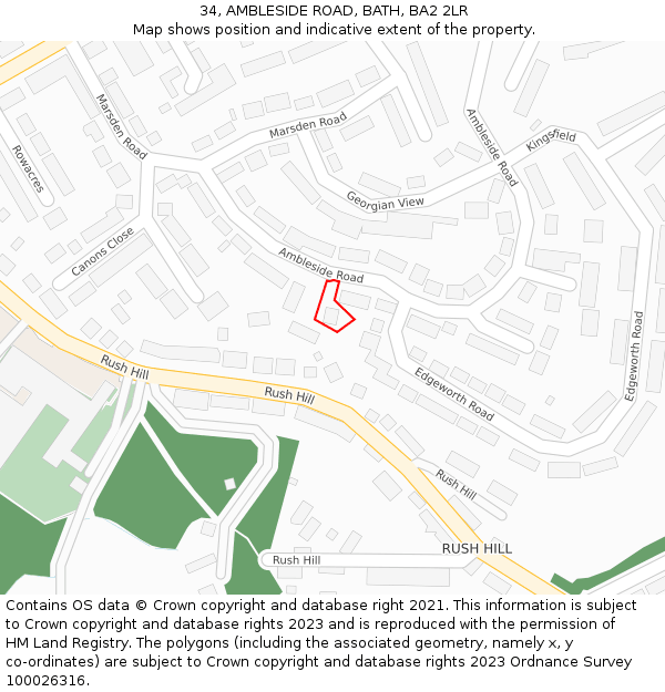 34, AMBLESIDE ROAD, BATH, BA2 2LR: Location map and indicative extent of plot