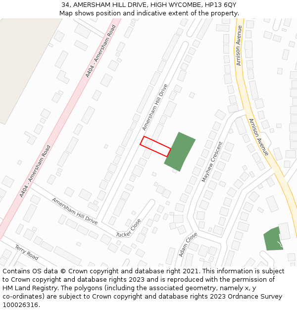 34, AMERSHAM HILL DRIVE, HIGH WYCOMBE, HP13 6QY: Location map and indicative extent of plot