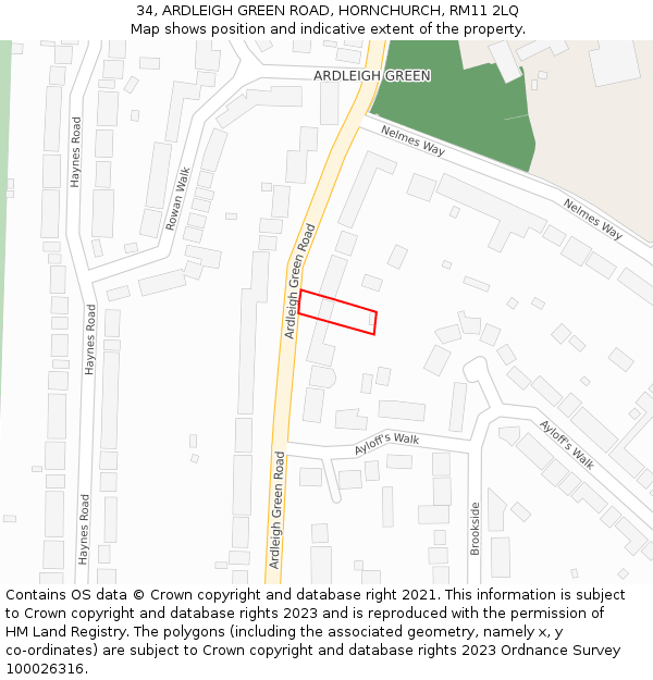 34, ARDLEIGH GREEN ROAD, HORNCHURCH, RM11 2LQ: Location map and indicative extent of plot