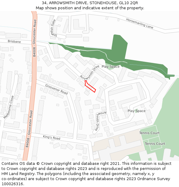 34, ARROWSMITH DRIVE, STONEHOUSE, GL10 2QR: Location map and indicative extent of plot