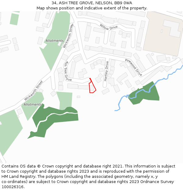 34, ASH TREE GROVE, NELSON, BB9 0WA: Location map and indicative extent of plot