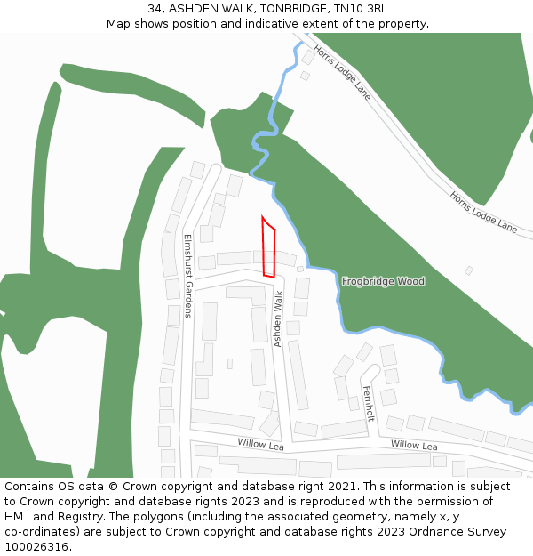 34, ASHDEN WALK, TONBRIDGE, TN10 3RL: Location map and indicative extent of plot