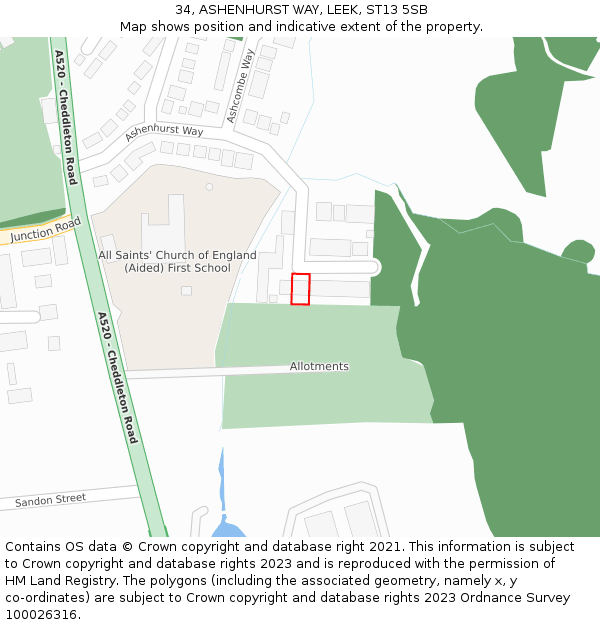 34, ASHENHURST WAY, LEEK, ST13 5SB: Location map and indicative extent of plot