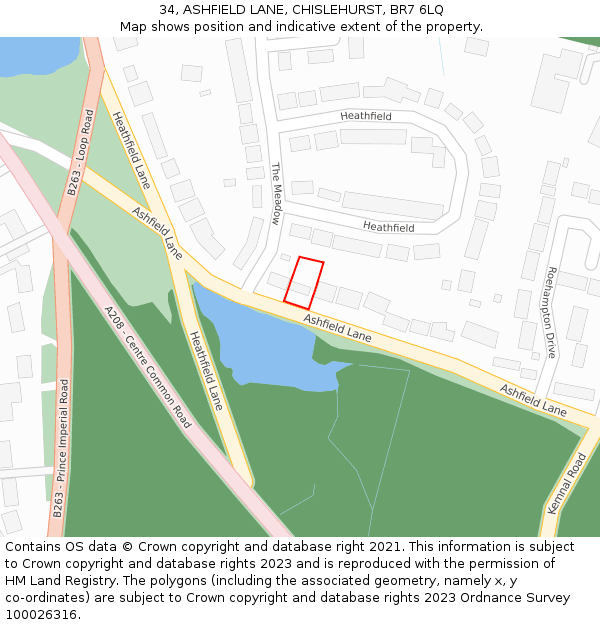 34, ASHFIELD LANE, CHISLEHURST, BR7 6LQ: Location map and indicative extent of plot