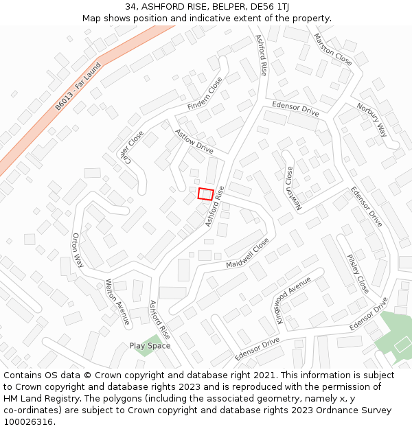 34, ASHFORD RISE, BELPER, DE56 1TJ: Location map and indicative extent of plot