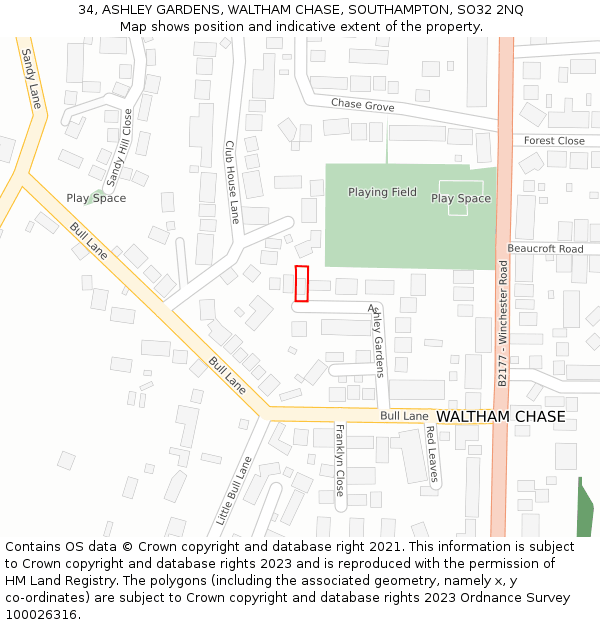 34, ASHLEY GARDENS, WALTHAM CHASE, SOUTHAMPTON, SO32 2NQ: Location map and indicative extent of plot