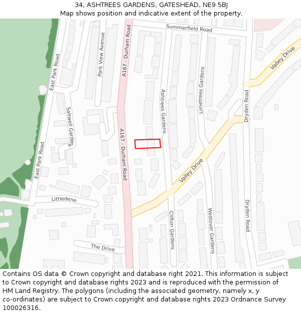 34, ASHTREES GARDENS, GATESHEAD, NE9 5BJ: Location map and indicative extent of plot