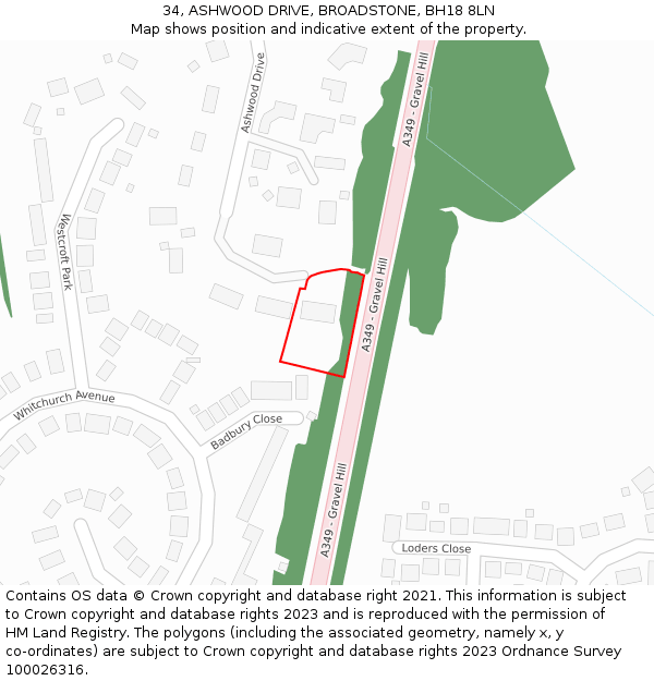 34, ASHWOOD DRIVE, BROADSTONE, BH18 8LN: Location map and indicative extent of plot