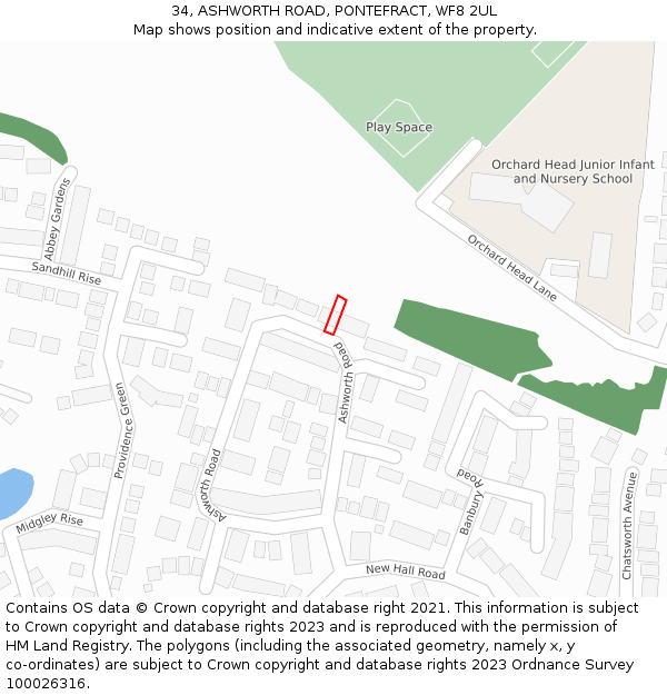 34, ASHWORTH ROAD, PONTEFRACT, WF8 2UL: Location map and indicative extent of plot