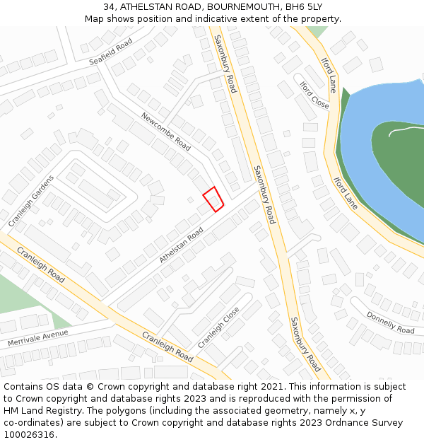 34, ATHELSTAN ROAD, BOURNEMOUTH, BH6 5LY: Location map and indicative extent of plot