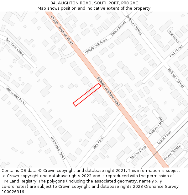 34, AUGHTON ROAD, SOUTHPORT, PR8 2AG: Location map and indicative extent of plot