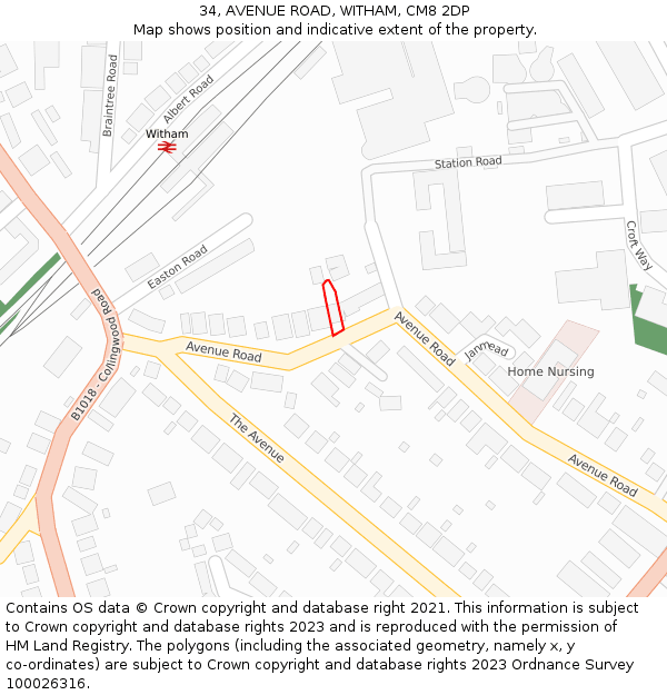 34, AVENUE ROAD, WITHAM, CM8 2DP: Location map and indicative extent of plot