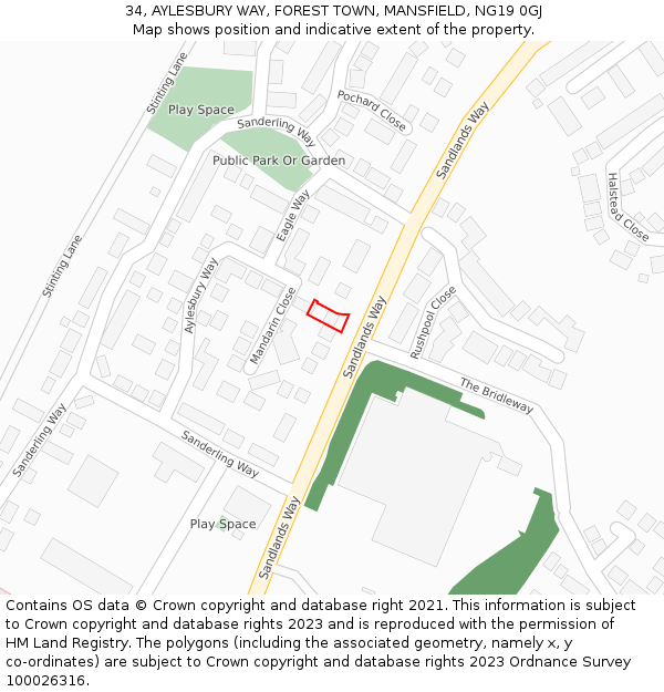 34, AYLESBURY WAY, FOREST TOWN, MANSFIELD, NG19 0GJ: Location map and indicative extent of plot