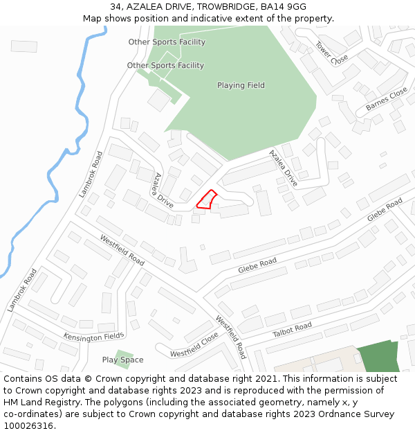 34, AZALEA DRIVE, TROWBRIDGE, BA14 9GG: Location map and indicative extent of plot