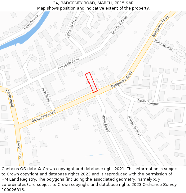 34, BADGENEY ROAD, MARCH, PE15 9AP: Location map and indicative extent of plot