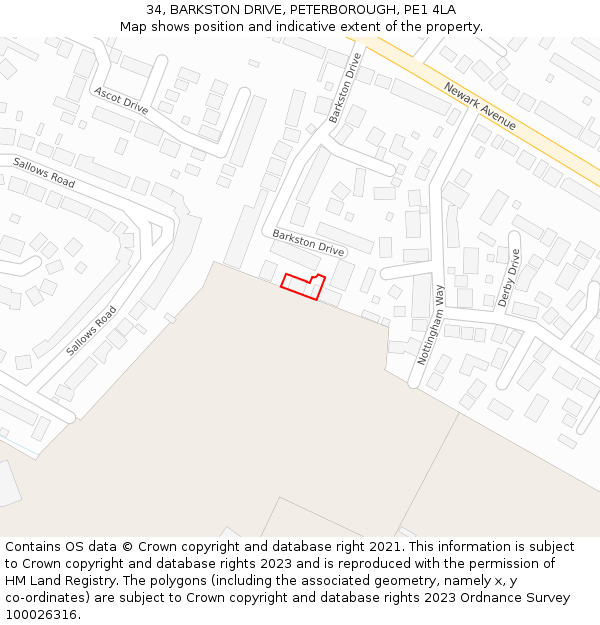34, BARKSTON DRIVE, PETERBOROUGH, PE1 4LA: Location map and indicative extent of plot