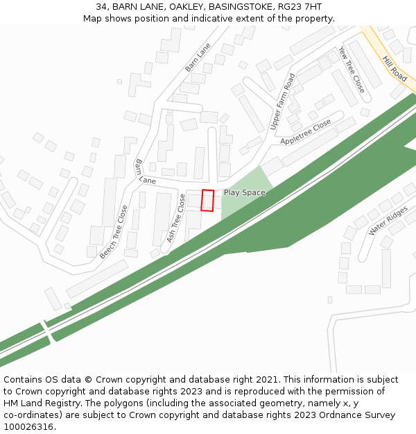 34, BARN LANE, OAKLEY, BASINGSTOKE, RG23 7HT: Location map and indicative extent of plot