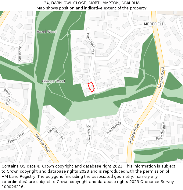 34, BARN OWL CLOSE, NORTHAMPTON, NN4 0UA: Location map and indicative extent of plot