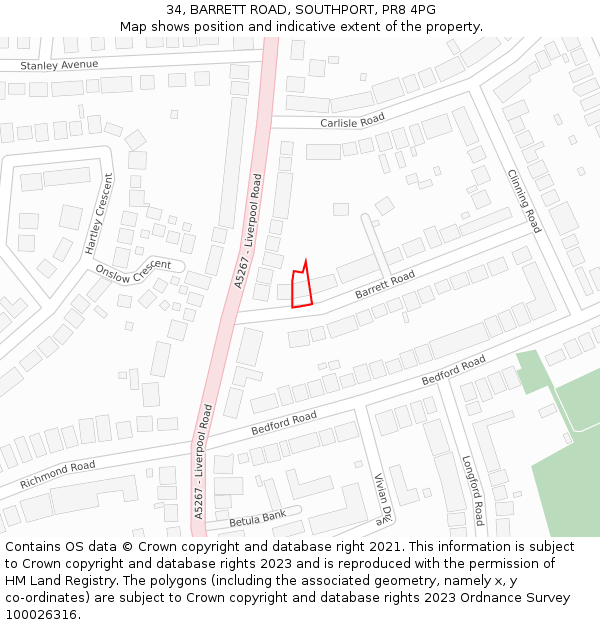 34, BARRETT ROAD, SOUTHPORT, PR8 4PG: Location map and indicative extent of plot