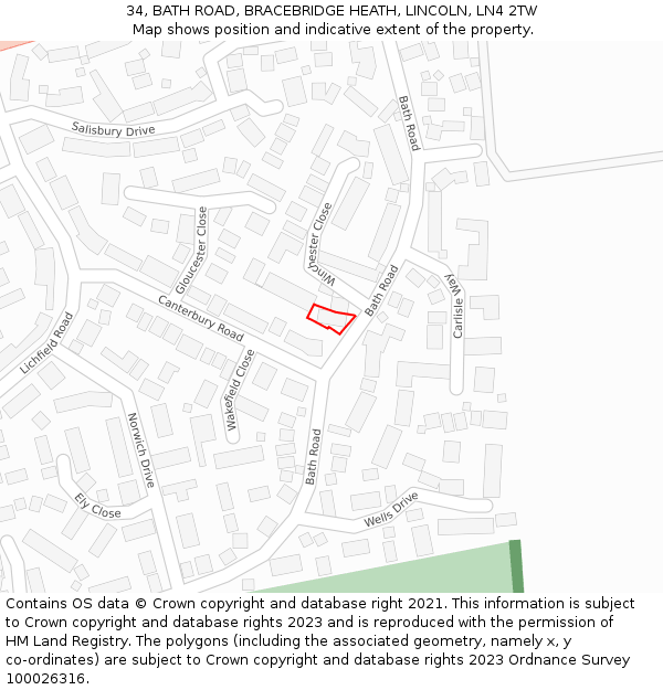 34, BATH ROAD, BRACEBRIDGE HEATH, LINCOLN, LN4 2TW: Location map and indicative extent of plot