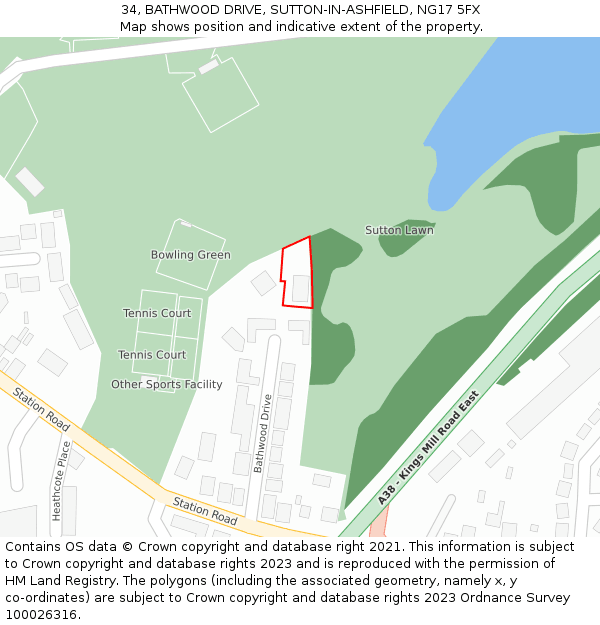 34, BATHWOOD DRIVE, SUTTON-IN-ASHFIELD, NG17 5FX: Location map and indicative extent of plot